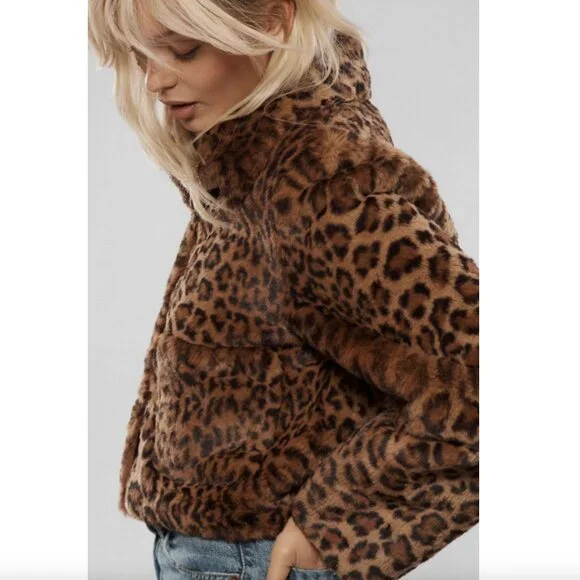 MAEVE Faux-Fur Leopard Coat Size Small - Picture 3 of 7